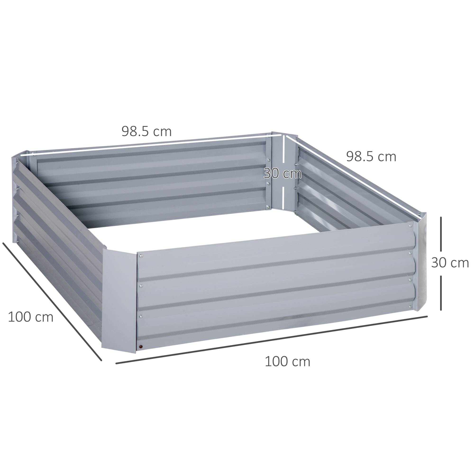 Sans Marque - Ensemble 2 bacs jardin surélevés fond ouvert plantes légumes acier 100x100x30 cm gris - Image 5