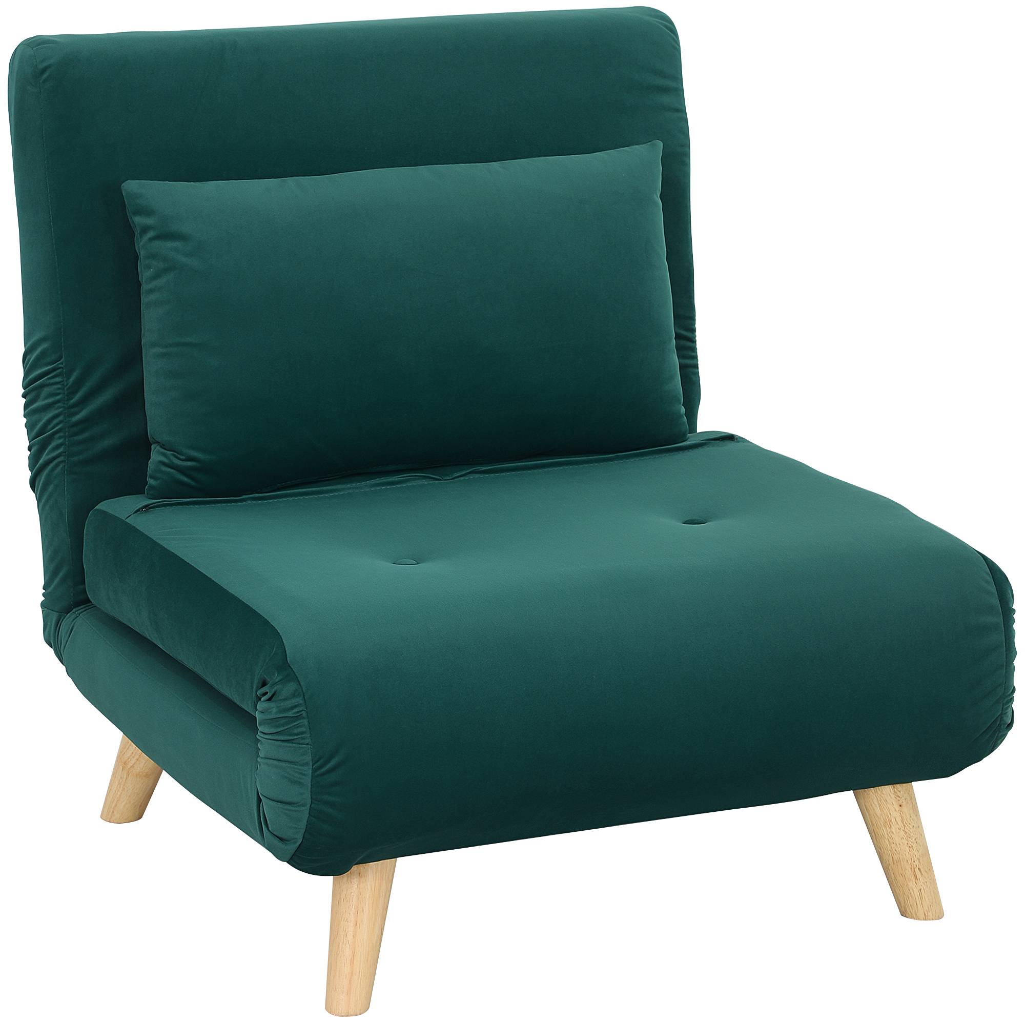 Fauteuil pliant convertible en lit, inclinable et pliable, aspect velours, dossier réglable, charge maximale de 120 kg, vert foncé - Image 1