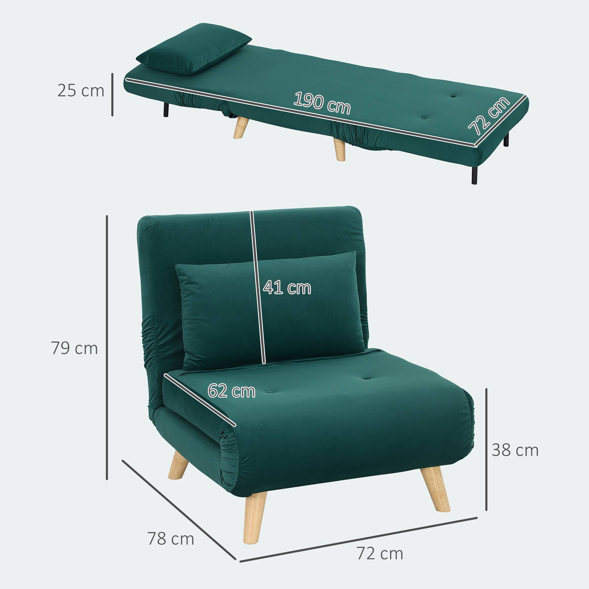 Fauteuil pliant convertible en lit, inclinable et pliable, aspect velours, dossier réglable, charge maximale de 120 kg, vert foncé - Image 5