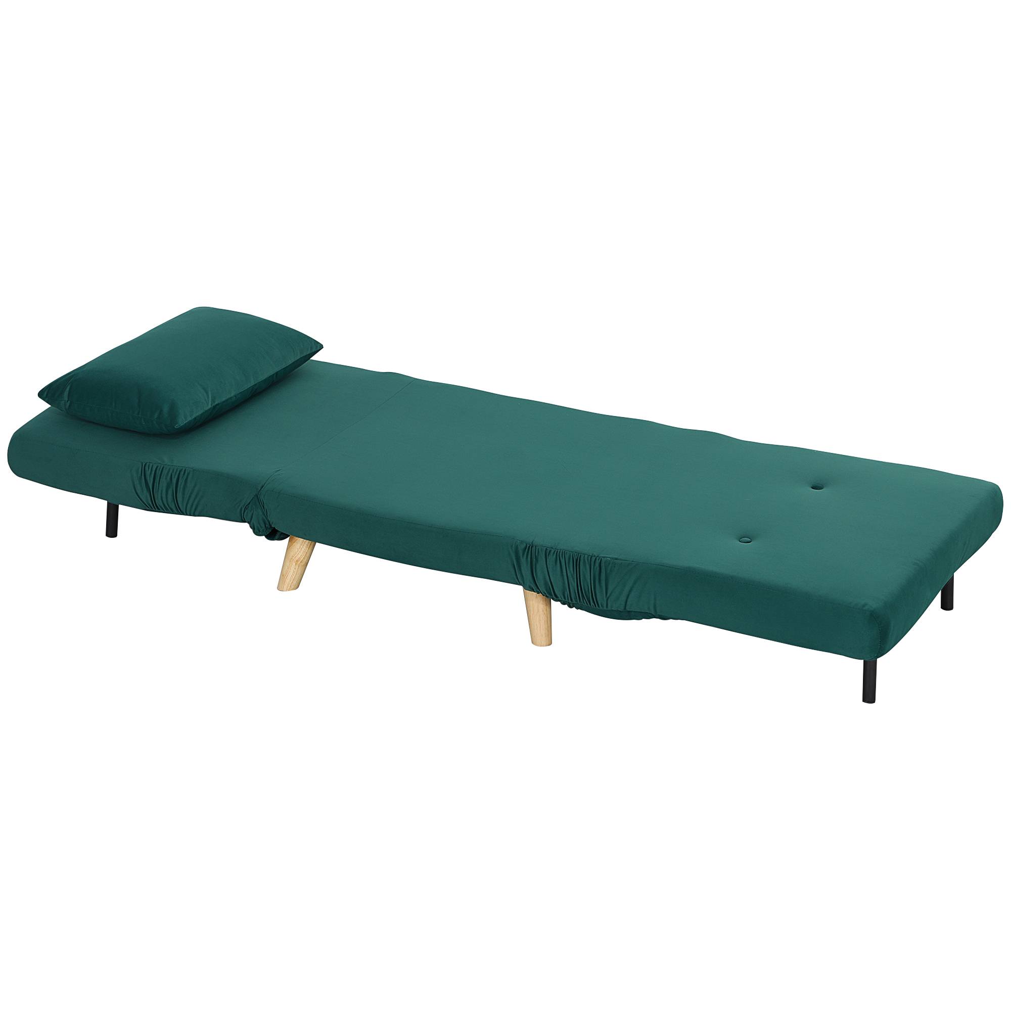 Fauteuil pliant convertible en lit, inclinable et pliable, aspect velours, dossier réglable, charge maximale de 120 kg, vert foncé - Image 2