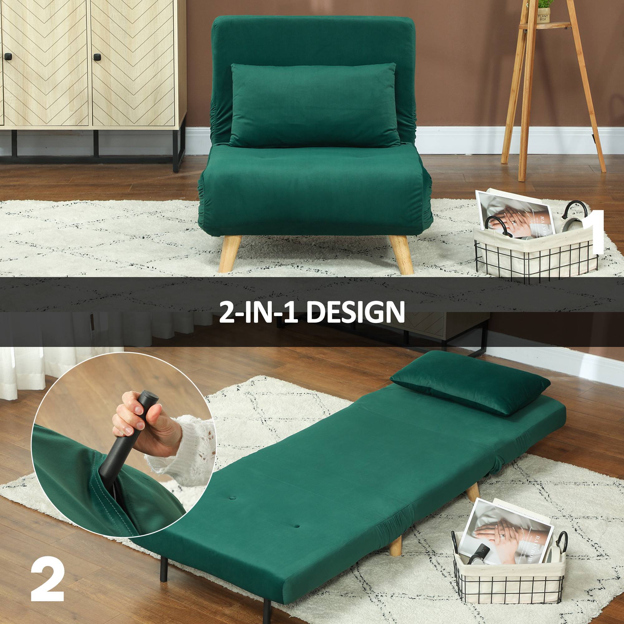 Fauteuil pliant convertible en lit, inclinable et pliable, aspect velours, dossier réglable, charge maximale de 120 kg, vert foncé - Image 8