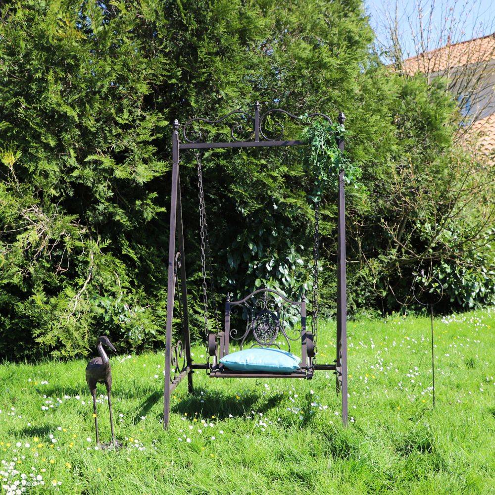 Balancelle de jardin en fer forgé marron 1 place Ht.209 cm Chemin de campagne - Image 2