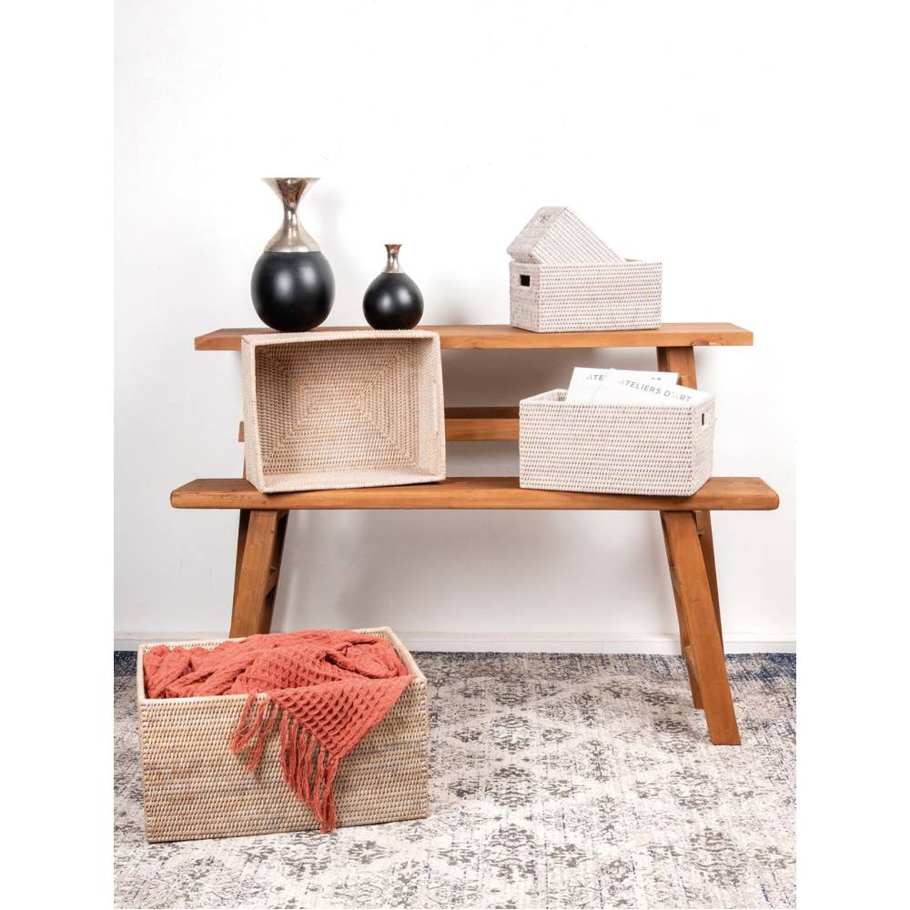 Aubry Gaspard - Corbeille rangement en rotin 28 x 22 x 15 cm - Image 2