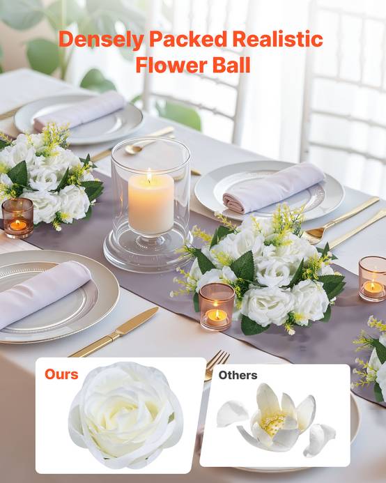 VEVOR Boules de Fleurs Artificielles Centre de Table 10 PCS 24 cm Roses Blanches - Image 2