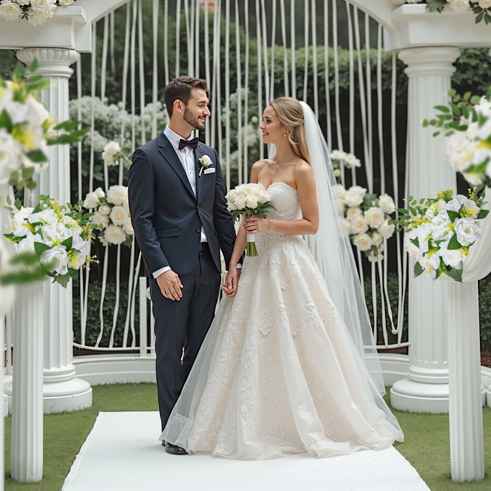 VEVOR Boules de Fleurs Artificielles Centre de Table 10 PCS 24 cm Roses Blanches - Image 8