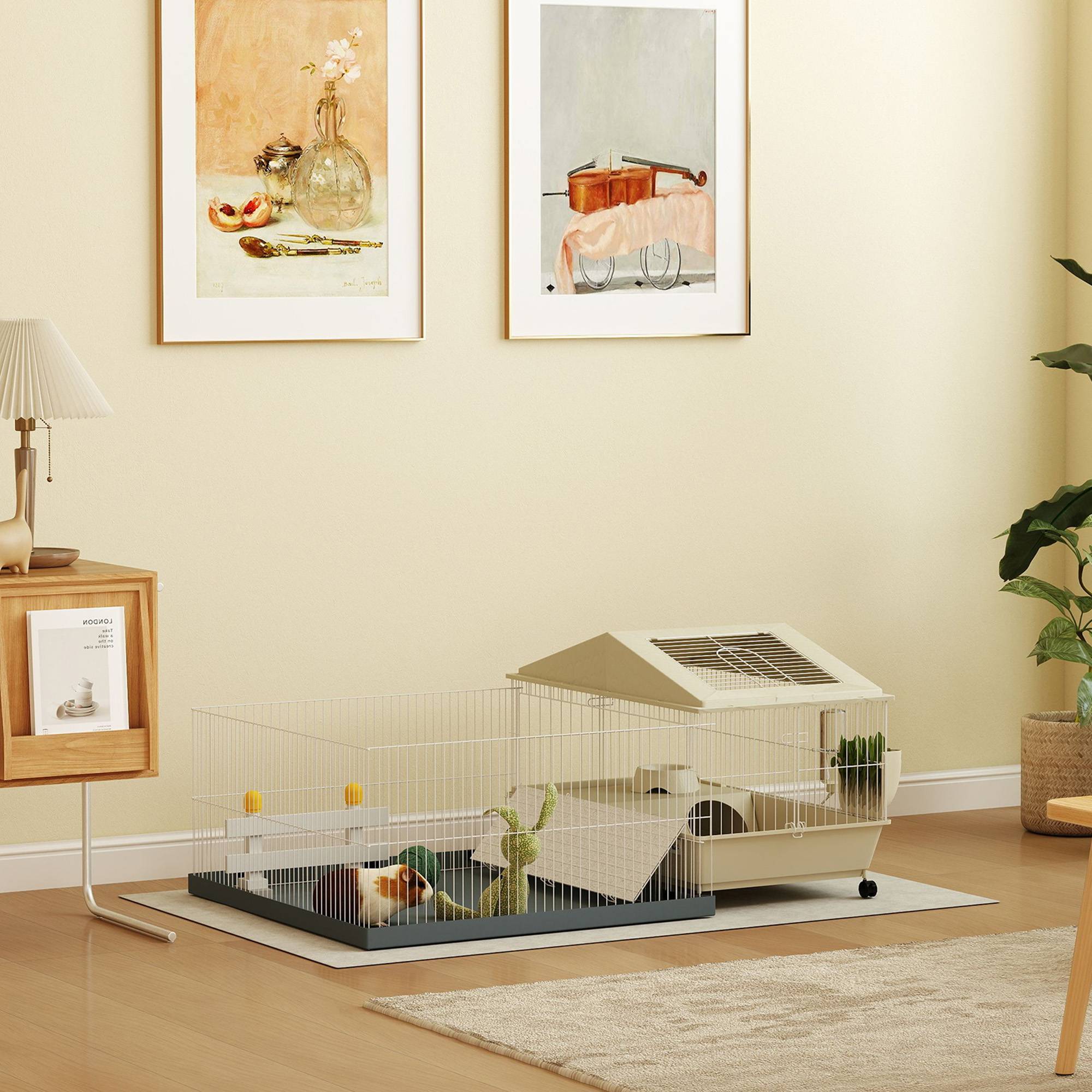 Cage pour petits animaux métal beige 108 x 71 x 57 cm - PANGIVO - Image 4