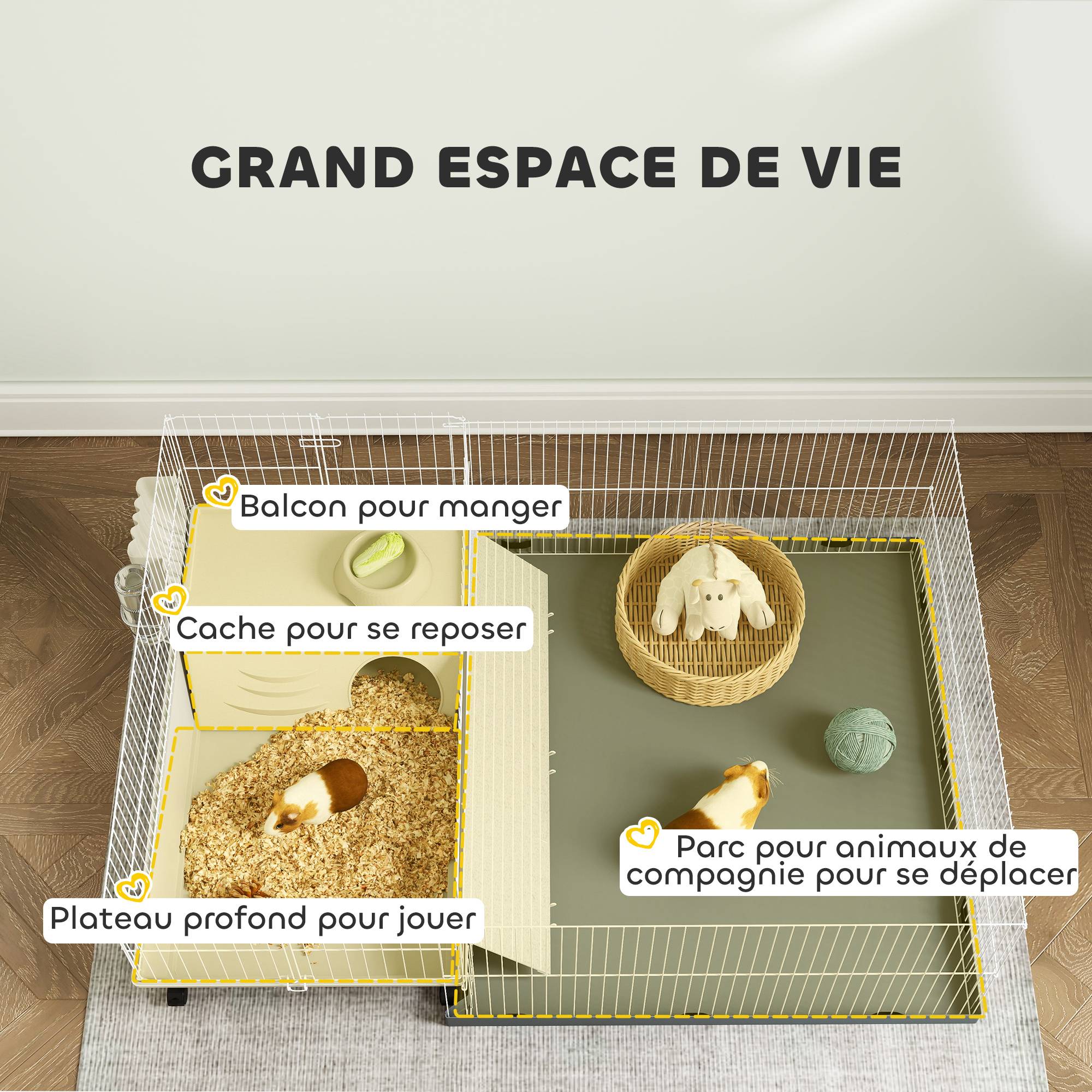 Cage pour petits animaux métal beige 108 x 71 x 57 cm - PANGIVO - Image 6