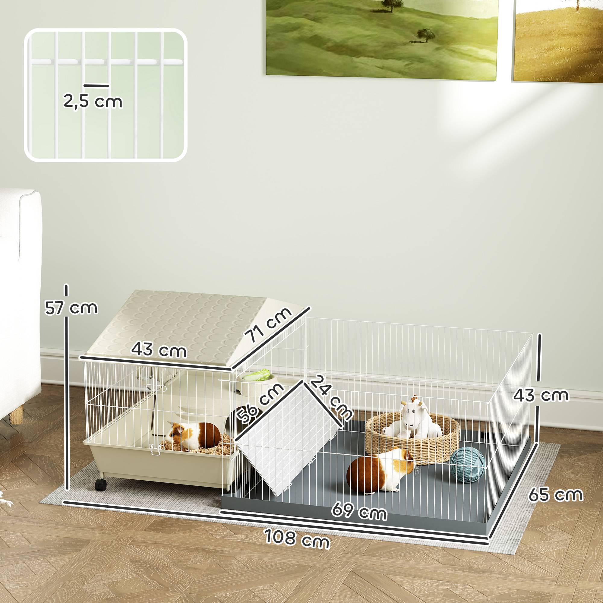 Cage pour petits animaux métal beige 108 x 71 x 57 cm - PANGIVO - Image 5