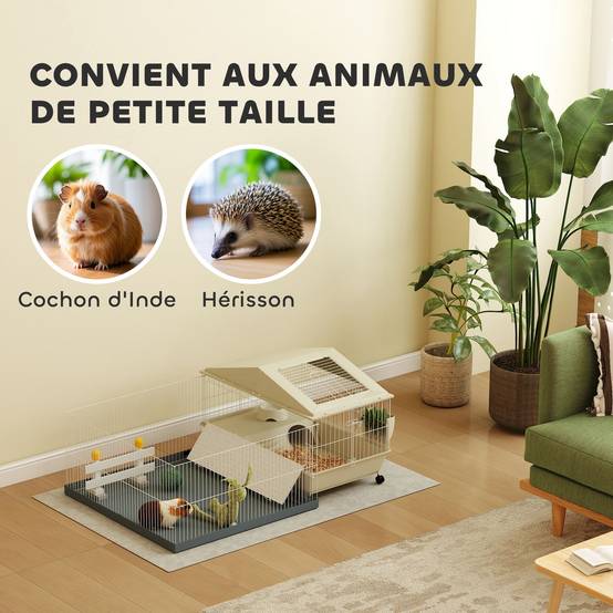 Cage pour petits animaux métal beige 108 x 71 x 57 cm - PANGIVO - Image 9
