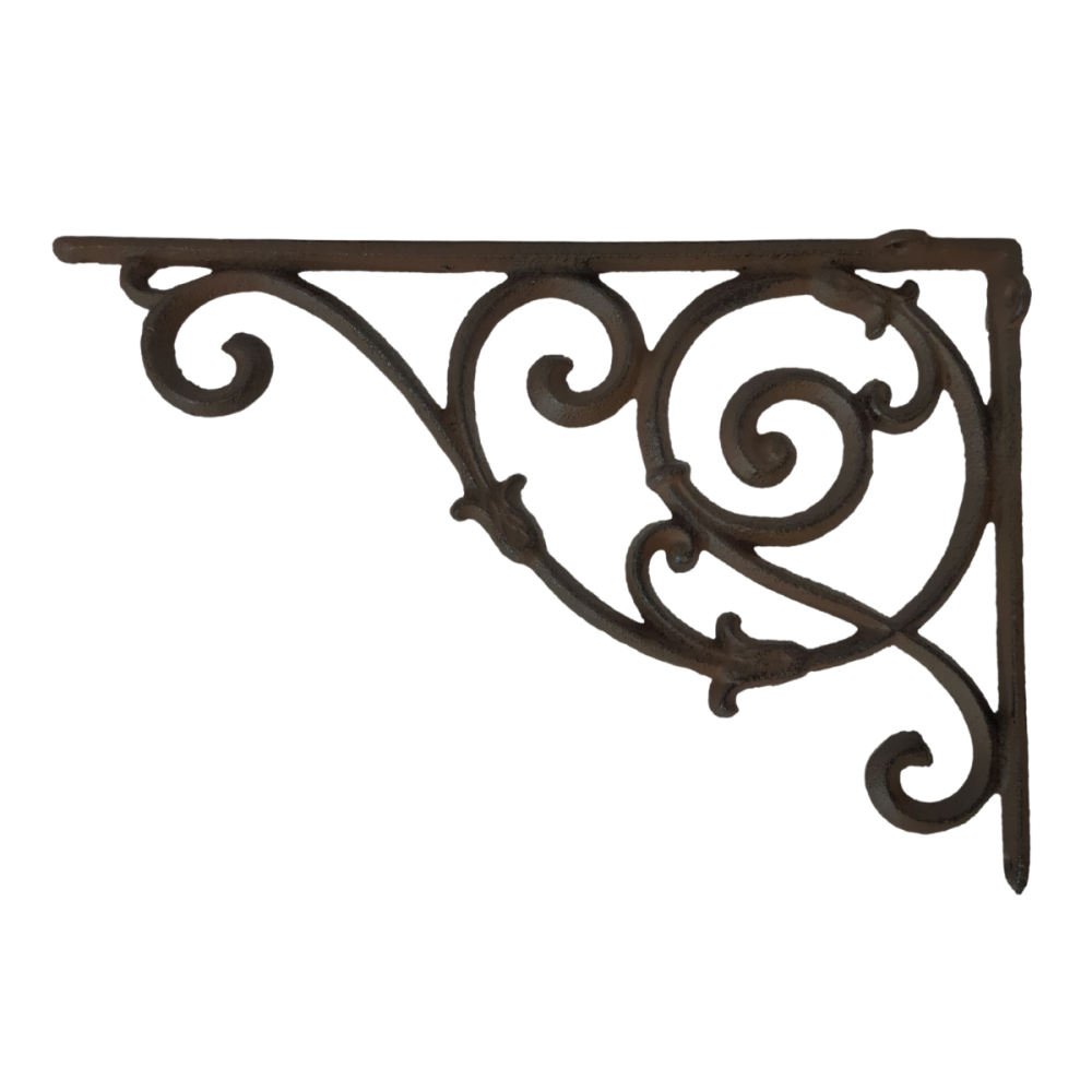Équerre fixation étagère vintage ancienne fonte marron 34 x 23 cm Chemin de campagne - Image 1