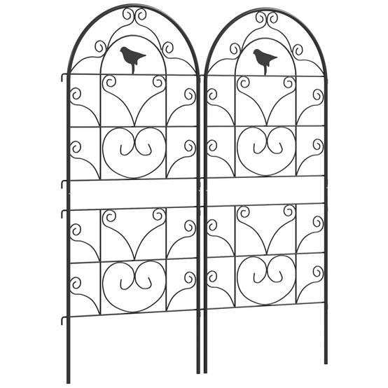 Lot 2 Treillis Métal Jardin Plantes Grimpantes Support Déco Oiseaux 50x120cm Noir - ComfortXL Outdoor Living - Image 2