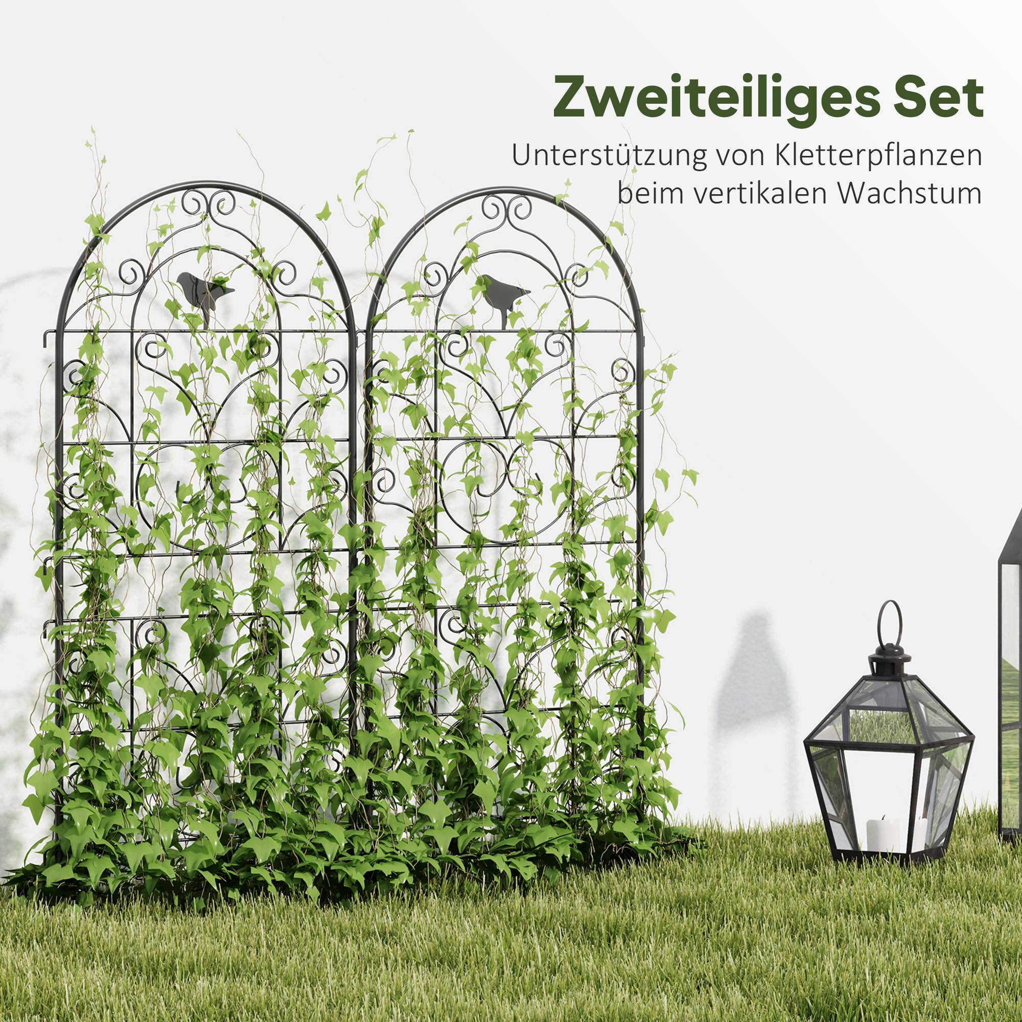Lot 2 Treillis Métal Jardin Plantes Grimpantes Support Déco Oiseaux 50x120cm Noir - ComfortXL Outdoor Living - Image 4