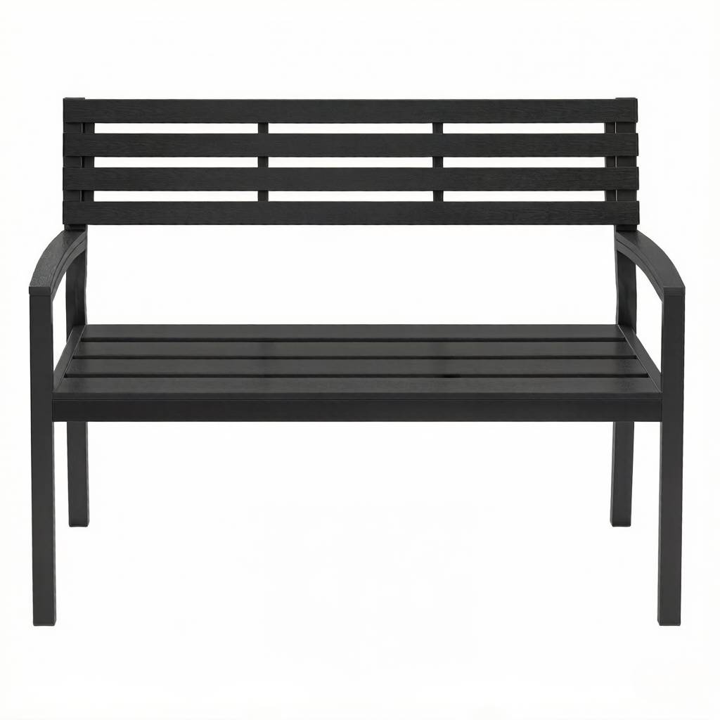 ComfortXL - Banc de jardin extérieur métal et lattes aspect bois résistant 115x55x85cm noir - ComfortXL Outdoor Living - Image 5