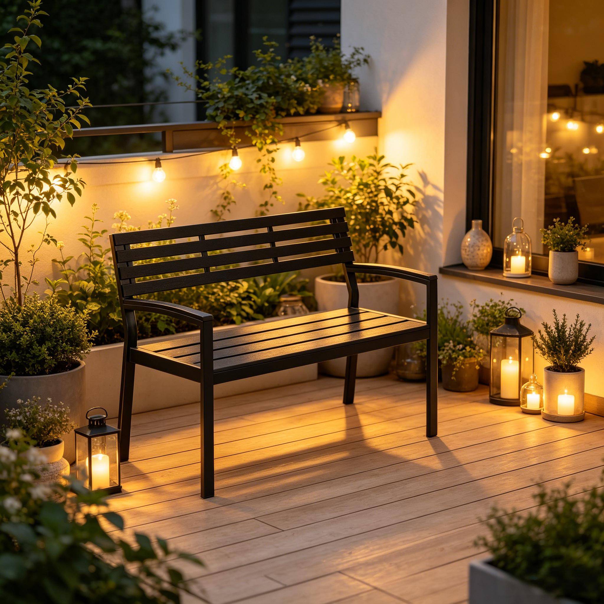 ComfortXL - Banc de jardin extérieur métal et lattes aspect bois résistant 115x55x85cm noir - ComfortXL Outdoor Living - Image 6