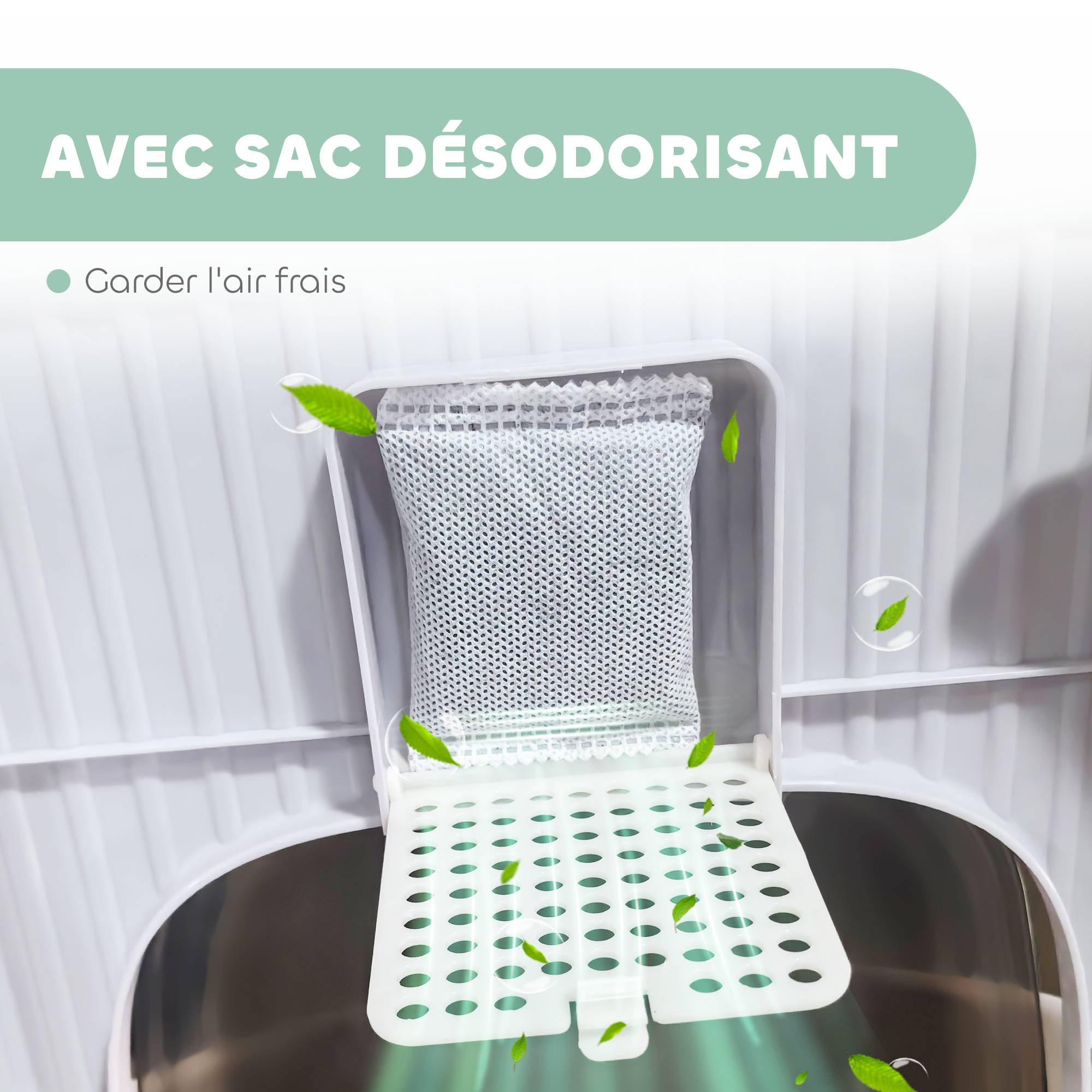 Bac à litière fermé porte translucide pelle incluse design hygiénique anti odeurs facile nettoyage chat intérieur 40,5 x 52,5 x 42,5 cm vert - Image 9
