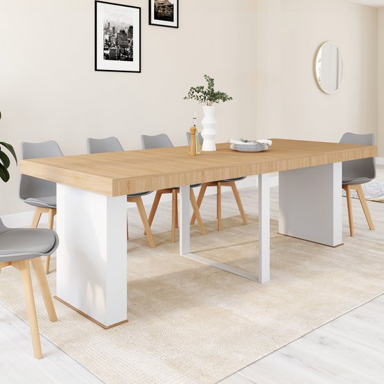 Table console extensible EDEN 10 personnes 235 cm bois et blanc - Image 1