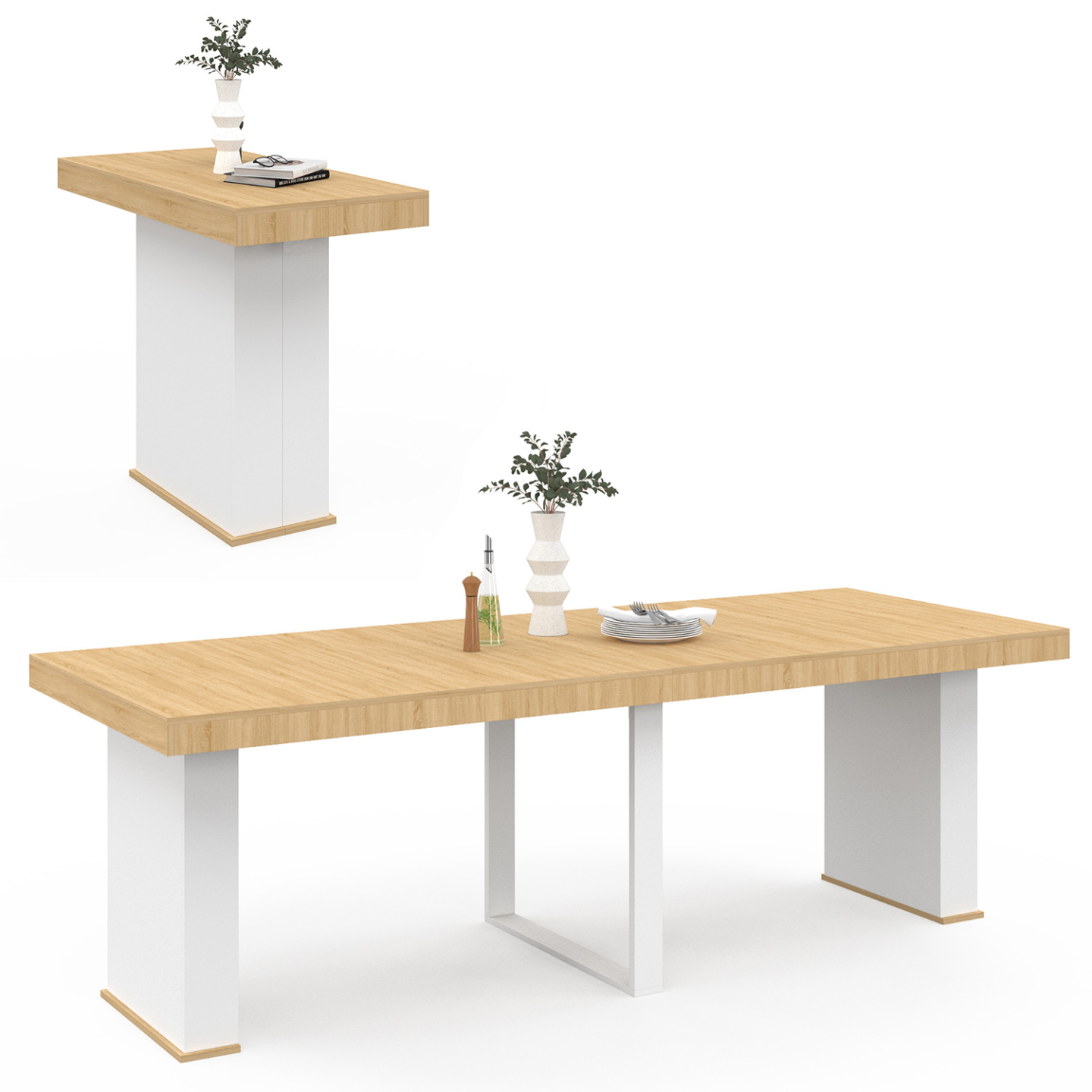 Table console extensible EDEN 10 personnes 235 cm bois et blanc - Image 2