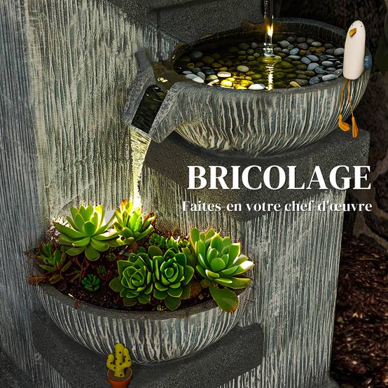 Fontaine de Jardin Cascade Fontaine d'eau 4 niveaux avec lumières LED, résine, 38 x 36 x 85 cm, gris - Image 10