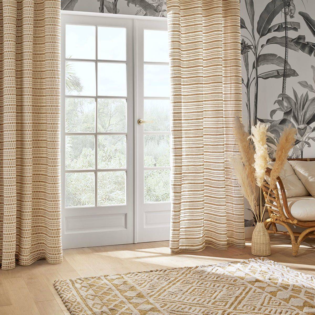 Atmosphera - Rideau à œillets Jacquard Beige Lin 130 x 260 cm - Image 2