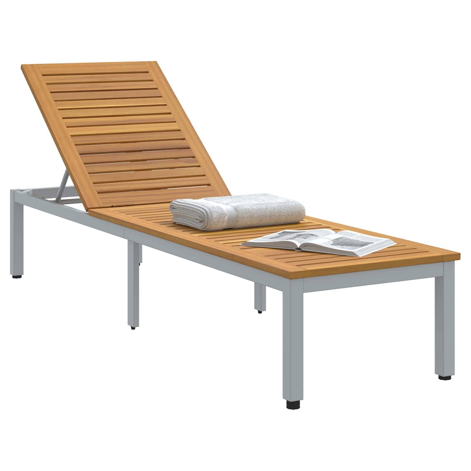 Vidaxl - Transat Gris 200 x 55 x 35 cm Bois d'Acacia Massif vidaXL 4010621 - Image 2
