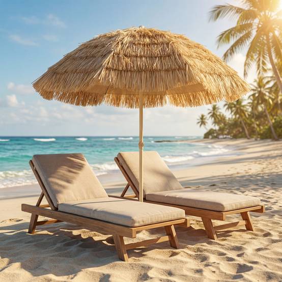 Parasol de plage Ø 1,85 m, grand parasol inclinable, style hawaïen - Polyester Kaki fr292 - Image 3
