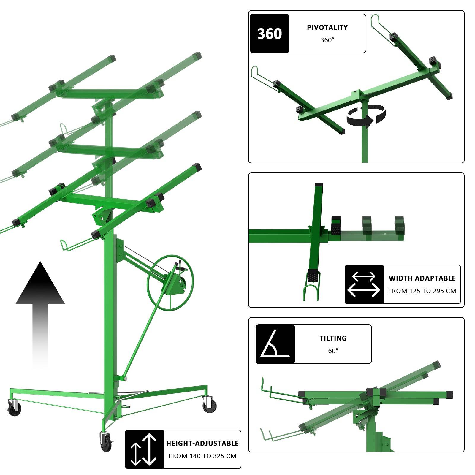 Lève-plaques XXL - Capacité 68kg, Hauteur Réglable 140-325cm,Vert - Image 3