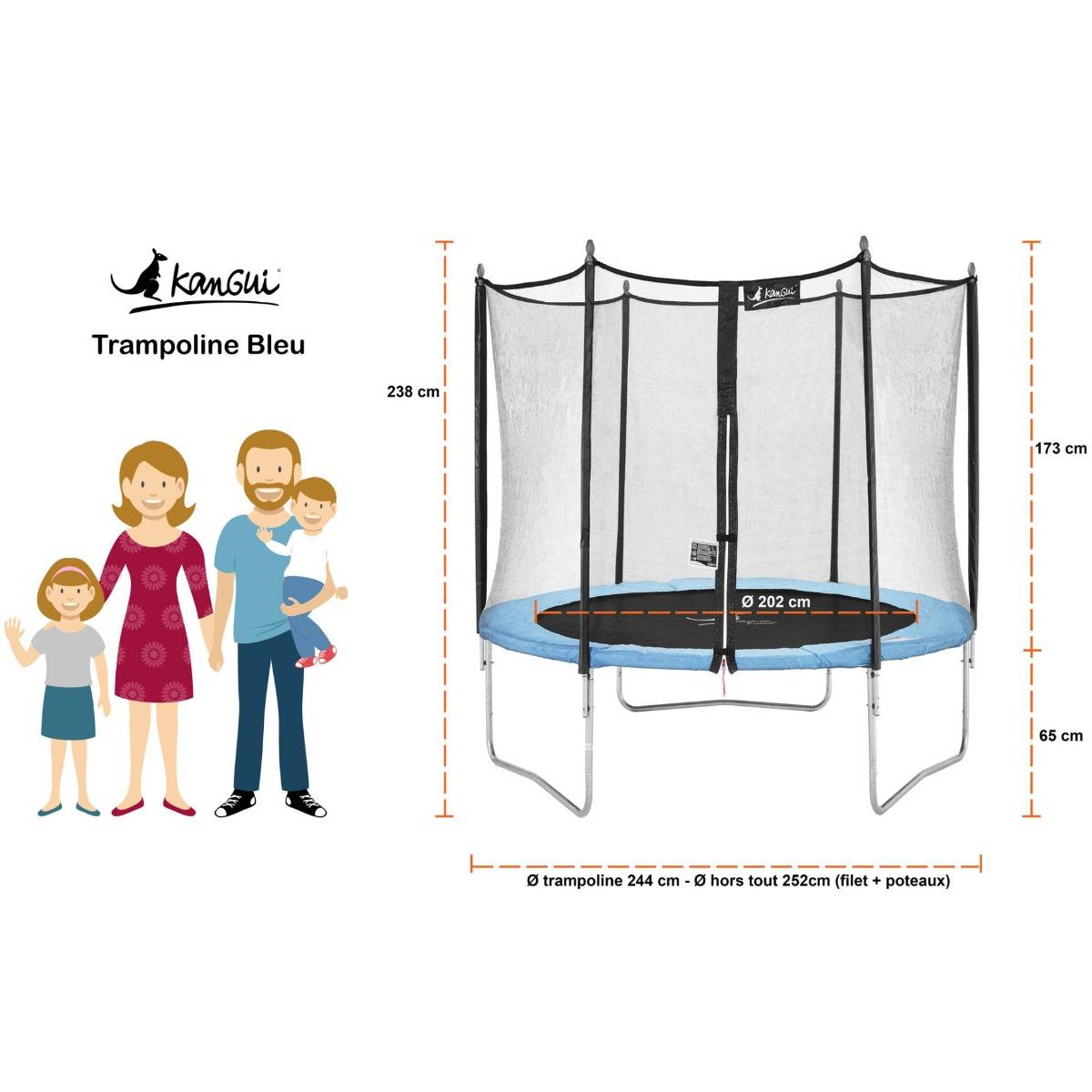 Kangui - Trampoline de jardin 250 cm + filet de sécurité + échelle | Normes CE/EU Kangui - Image 4