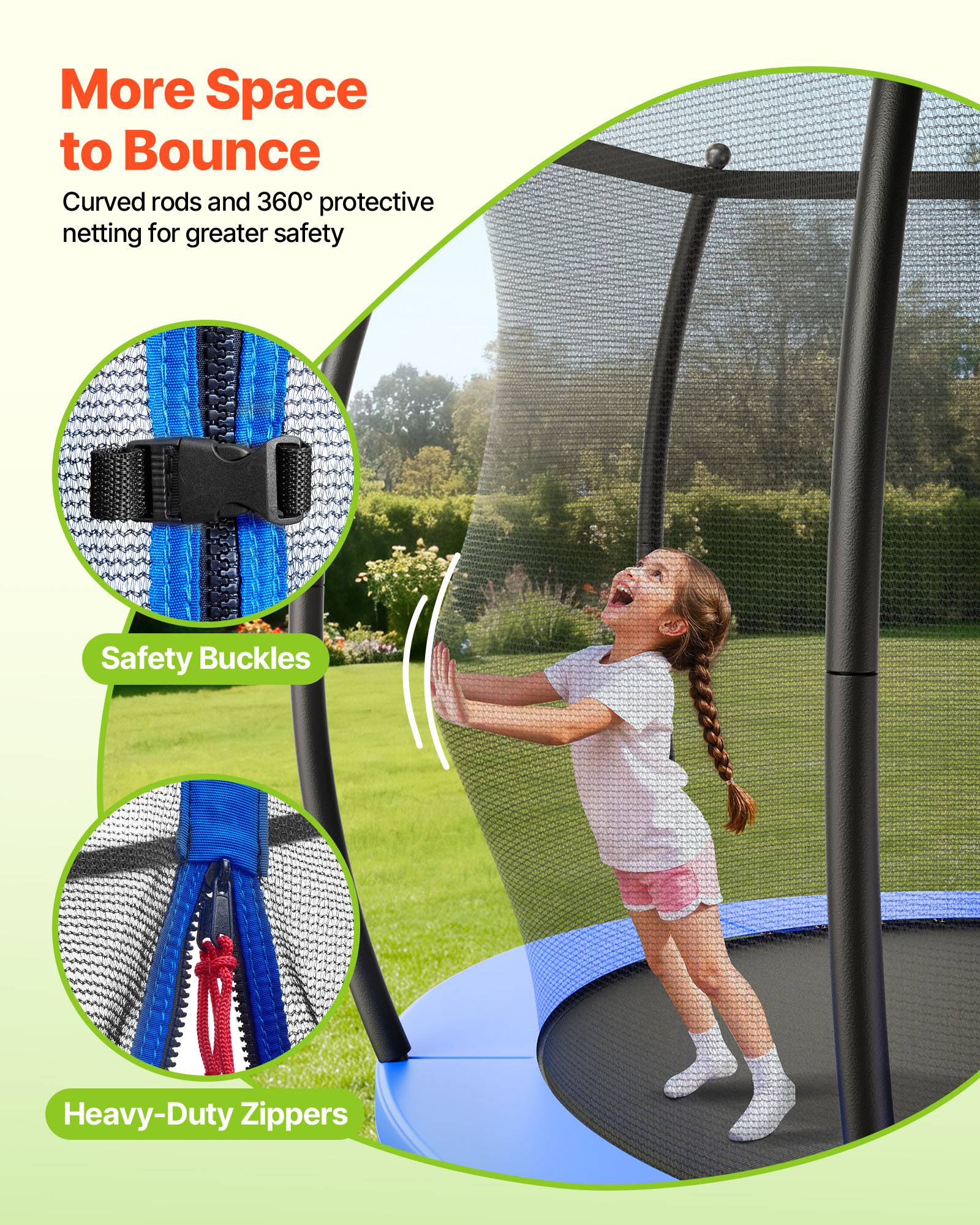 Vevor - VEVOR Trampoline extérieur 244 x 244 cm, filet de sécurité 360°, coussin épais, acier antirouille, capacité 120 kg. - Image 3