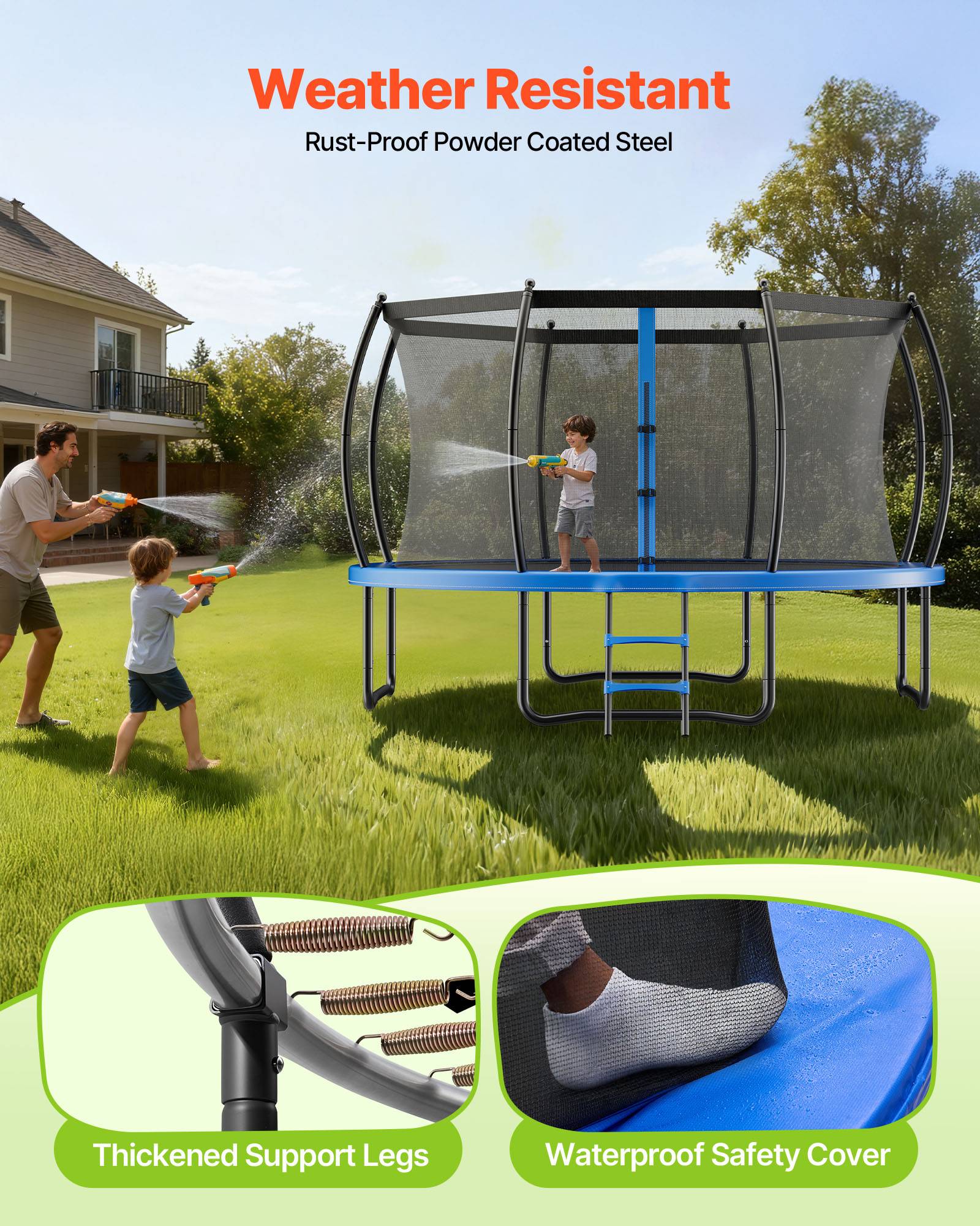 Vevor - VEVOR Trampoline extérieur 244 x 244 cm, filet de sécurité 360°, coussin épais, acier antirouille, capacité 120 kg. - Image 7