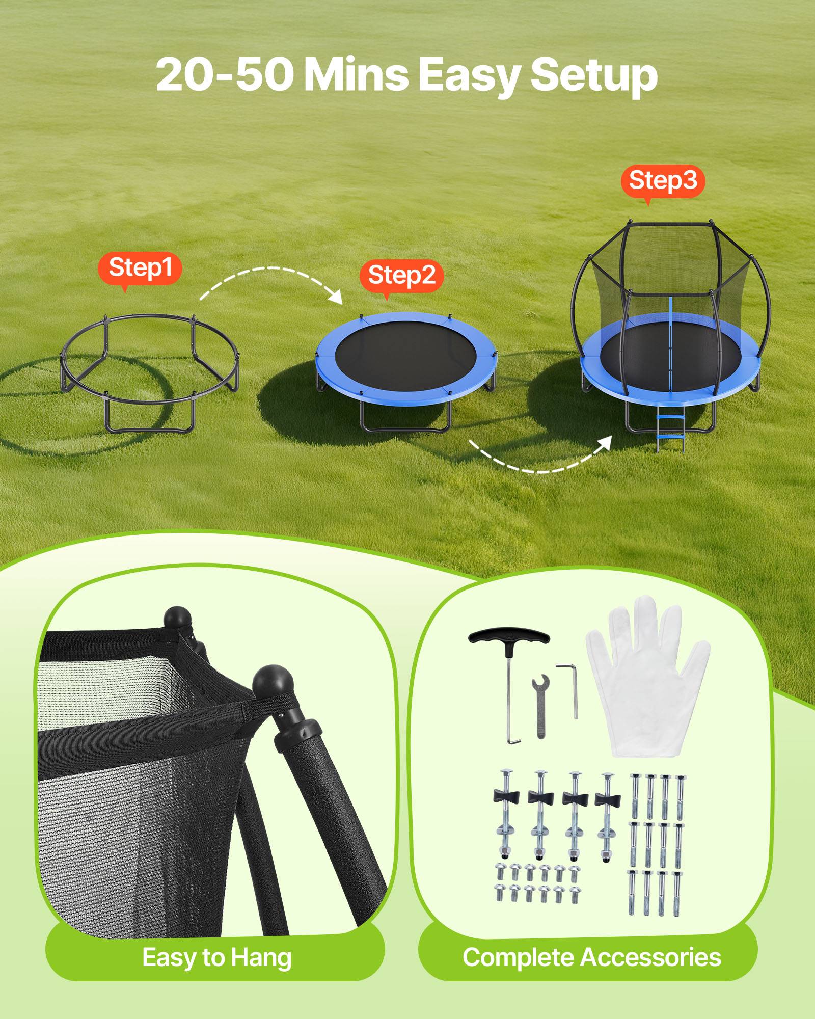 Vevor - VEVOR Trampoline extérieur 244 x 244 cm, filet de sécurité 360°, coussin épais, acier antirouille, capacité 120 kg. - Image 5