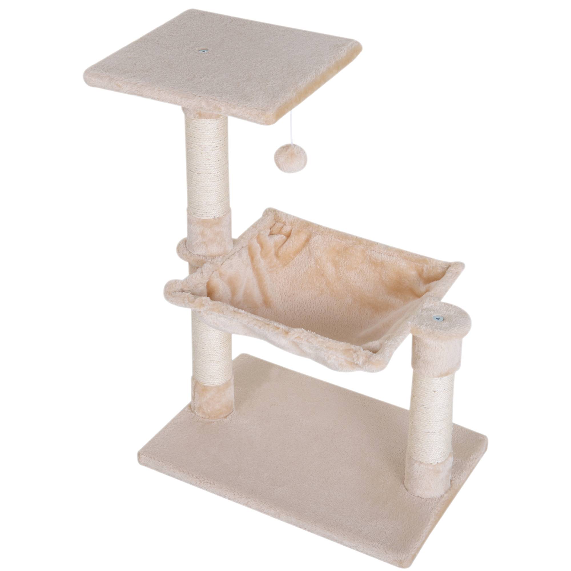 Sans Marque - Arbre à chat 70 cm, petite tour pour chat avec balle peluche, poteau en sisal, grande plateforme, hamac, griffoir, arbre à chat, beige