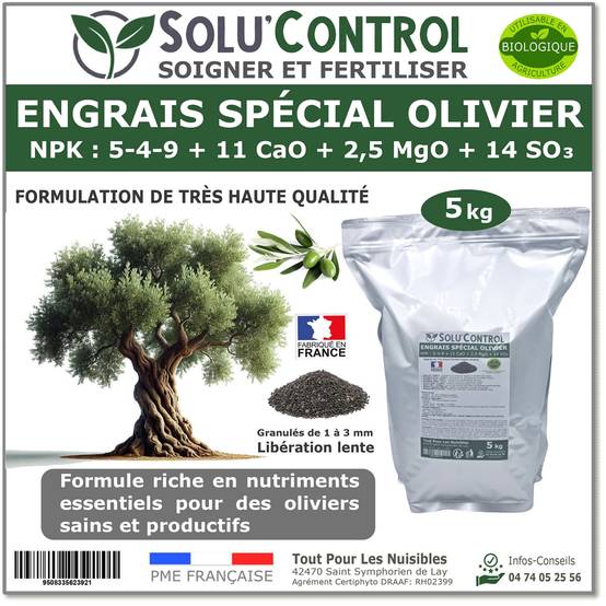 Tout pour les nuisibles - SOLU’CONTROL - ENGRAIS Spécial OLIVIER 5 kg - Formulation haute qualité Organo-Minerale - NPK 5-4-9 - Utilisable en Agriculture Biologique - Image 1