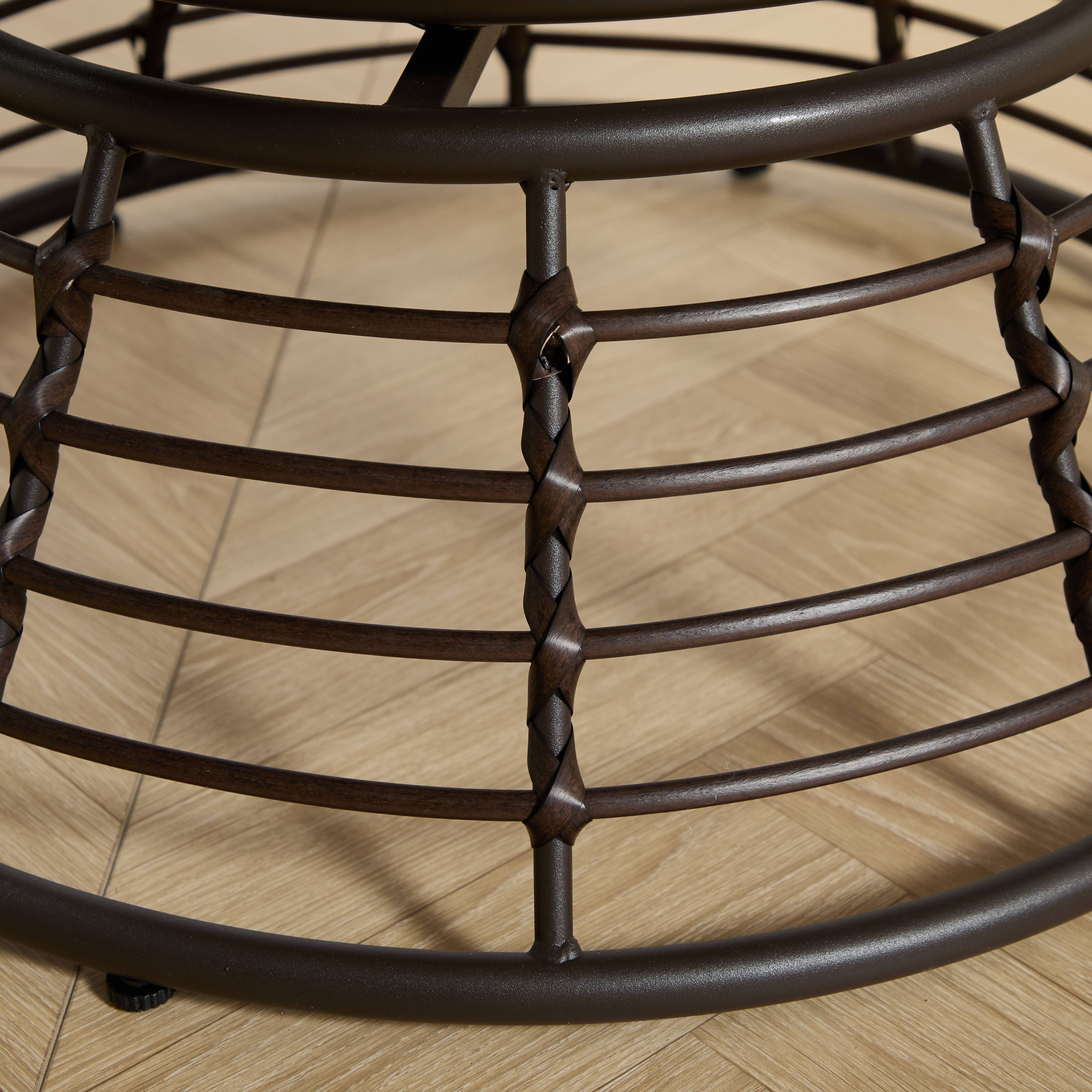 Chaise Papasan en osier pivotante 360° cadre marron coussin gris velours côtelé confortable pour tous espaces de vie - Image 7
