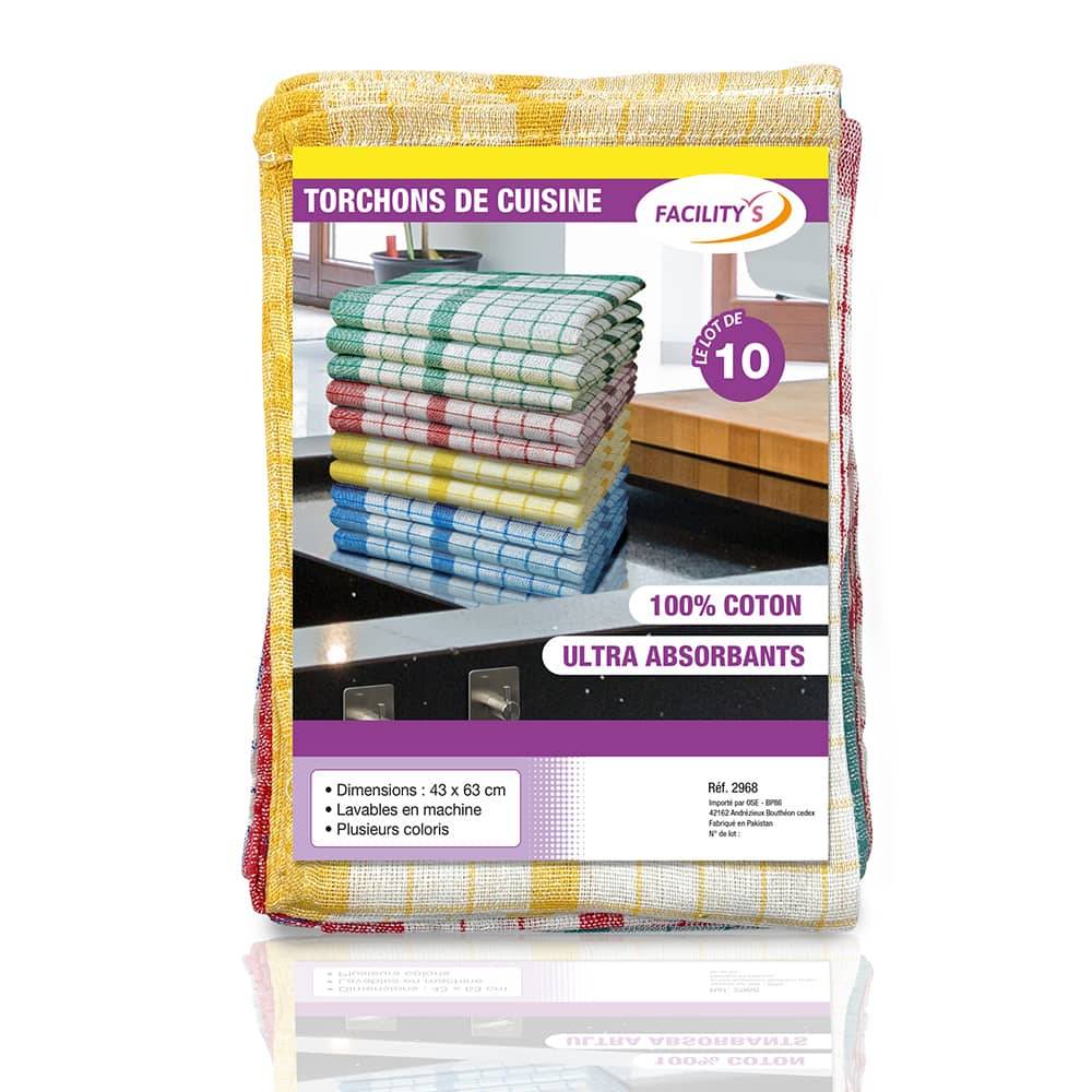 Facilitys - Lot de 10 torchons de cuisine 43 x 63 cm coton - FACILITYS - Image 2