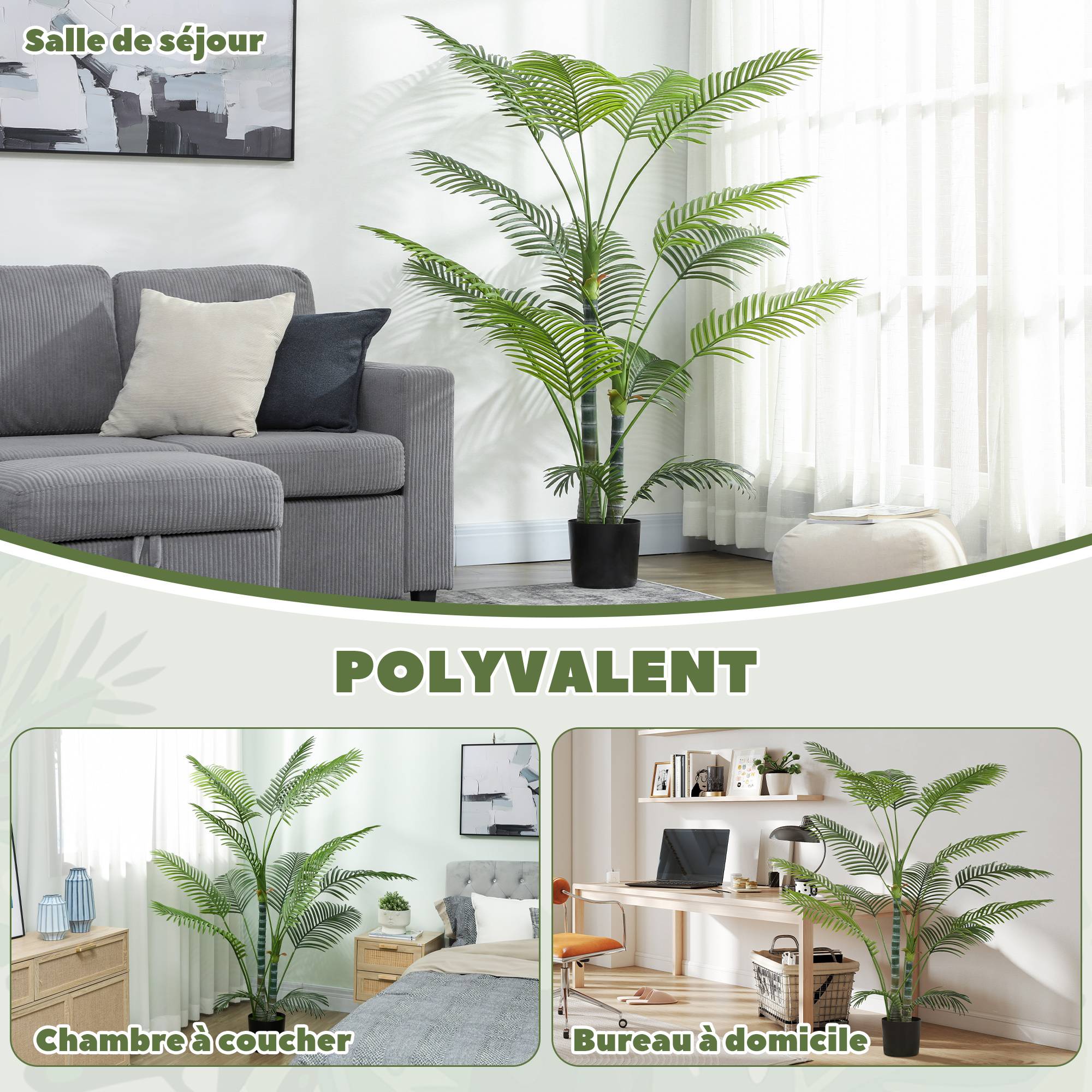 Palmier artificiel plastique intérieur décoration tropicale 170 cm vert - ComfortXL Outdoor Living - Image 7