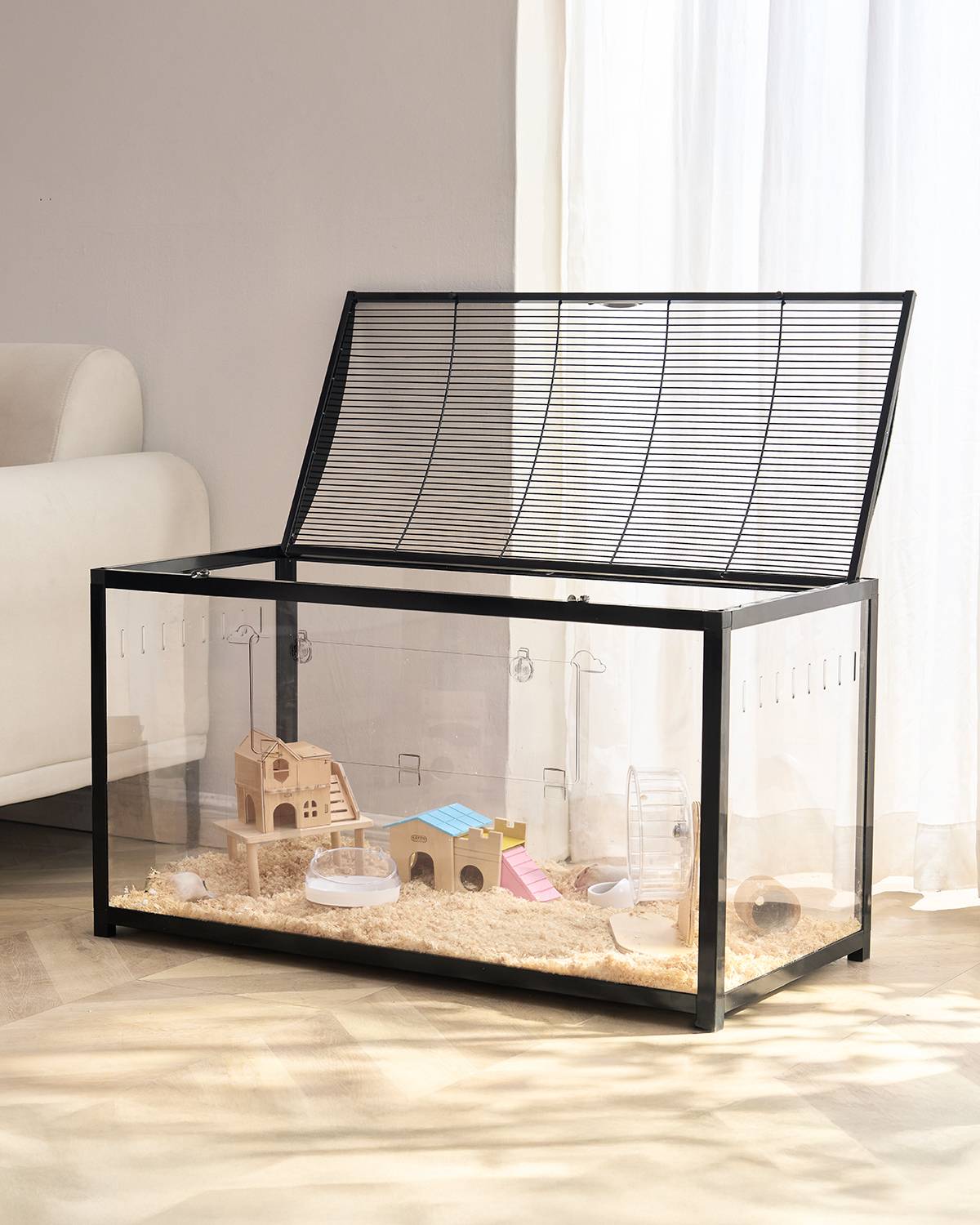 VEVOR Cage hamster 96x47x55cm transparente 360°, porte, ventilée, pour souris, rats, cochons d'Inde.