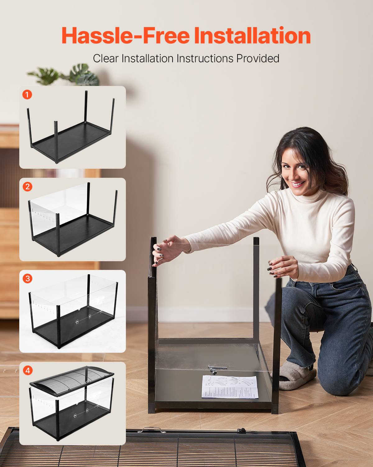 VEVOR Cage hamster 96x47x55cm transparente 360°, porte, ventilée, pour souris, rats, cochons d'Inde. - Image 4