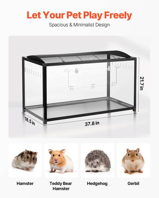 VEVOR Cage hamster 96x47x55cm transparente 360°, porte, ventilée, pour souris, rats, cochons d'Inde. - Image 3