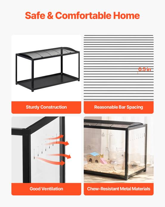 VEVOR Cage hamster 96x47x55cm transparente 360°, porte, ventilée, pour souris, rats, cochons d'Inde. - Image 2