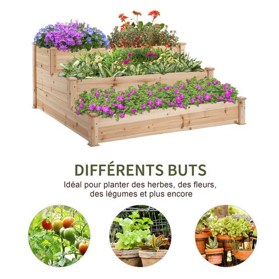 Carré potager bois massif naturel 120 x 120 x 56 cm - PANGIVO - Image 7