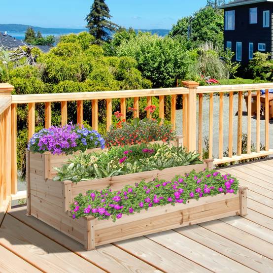 Carré potager bois massif naturel 120 x 120 x 56 cm - PANGIVO - Image 3