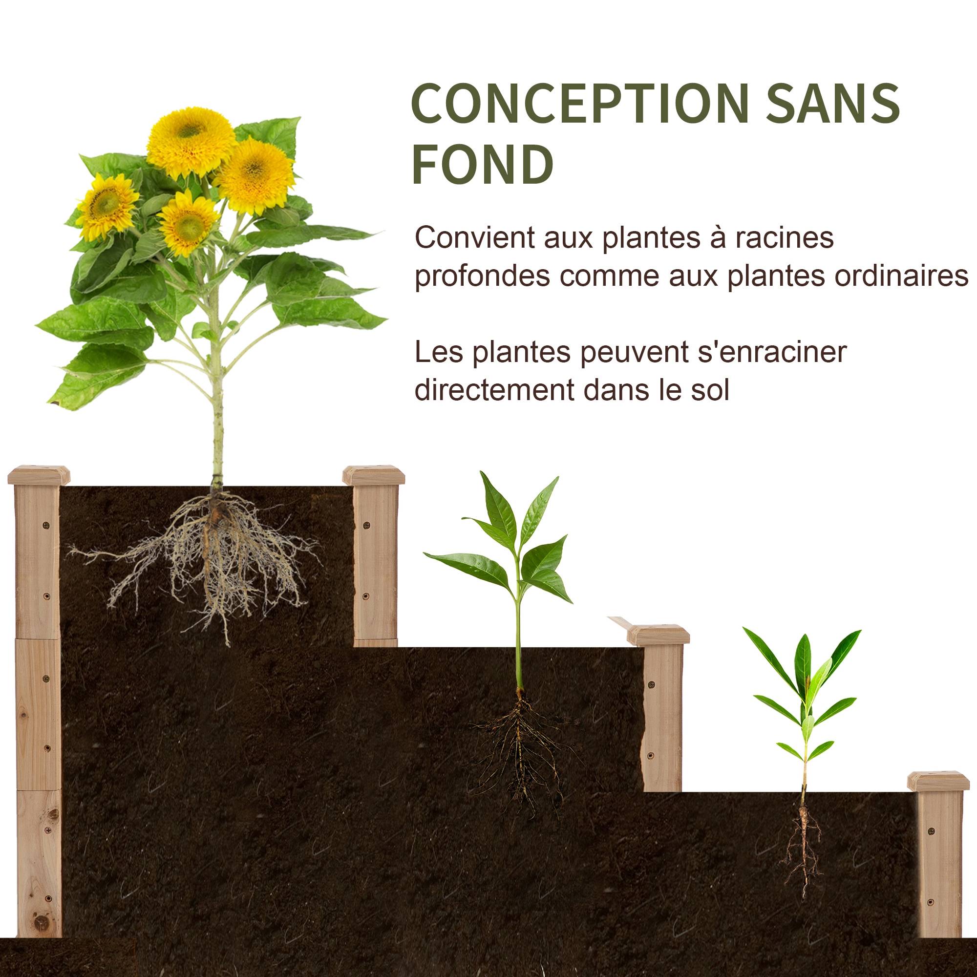 Carré potager bois massif naturel 120 x 120 x 56 cm - PANGIVO - Image 6