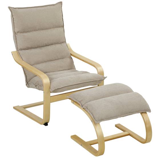 Sans Marque - Fauteuil de Salon avec Repose-Pied, Fauteuil d'Appoint en Lin, Assise Large, Dossier Haut, Bascule Douce, Beige - Image 1