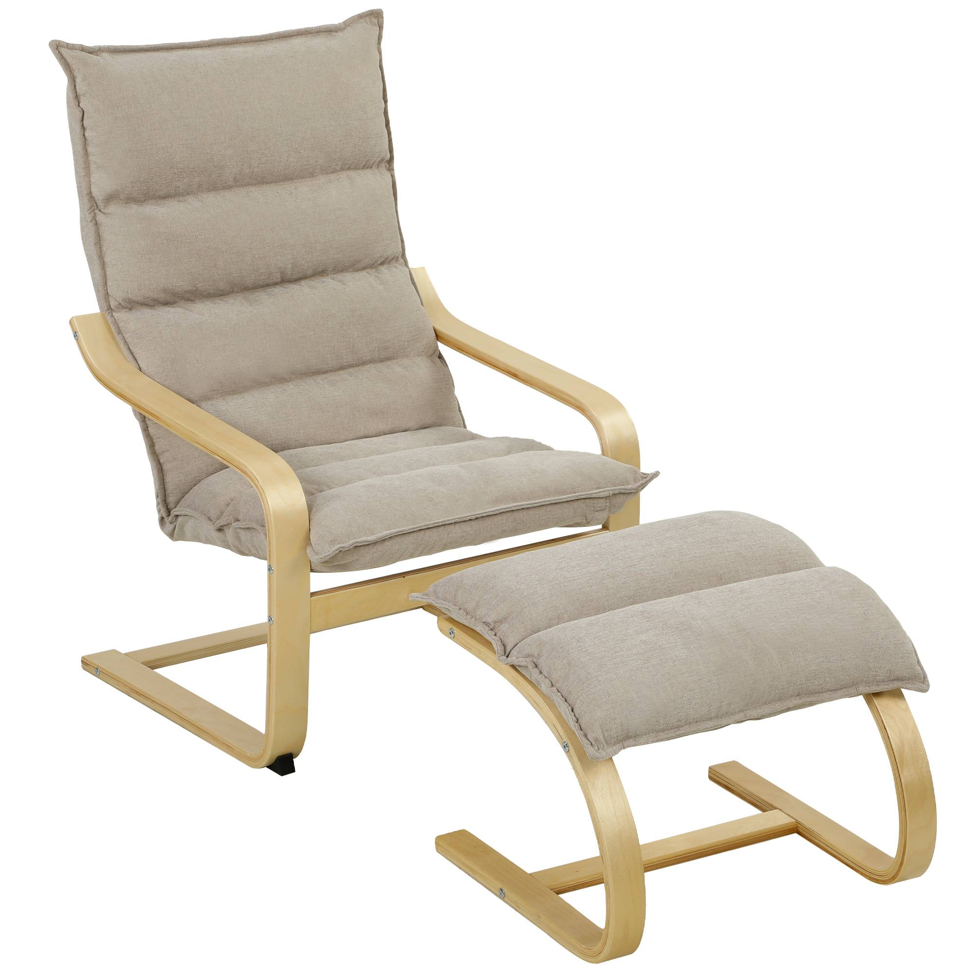 Sans Marque - Fauteuil de Salon avec Repose-Pied, Fauteuil d'Appoint en Lin, Assise Large, Dossier Haut, Bascule Douce, Beige - Image 1