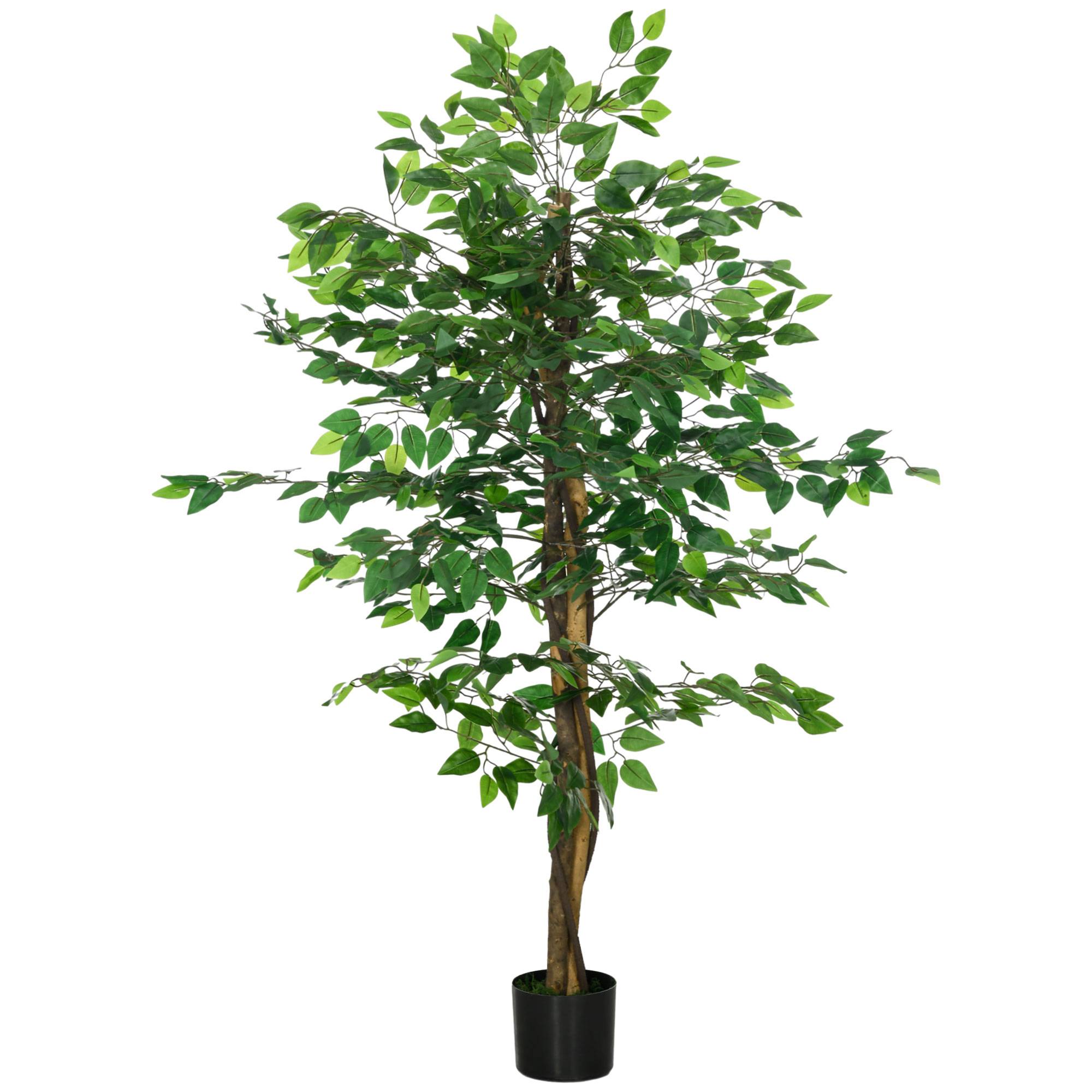Sans Marque - Ficus artificiel, naturel, 150 cm, avec pot, vert