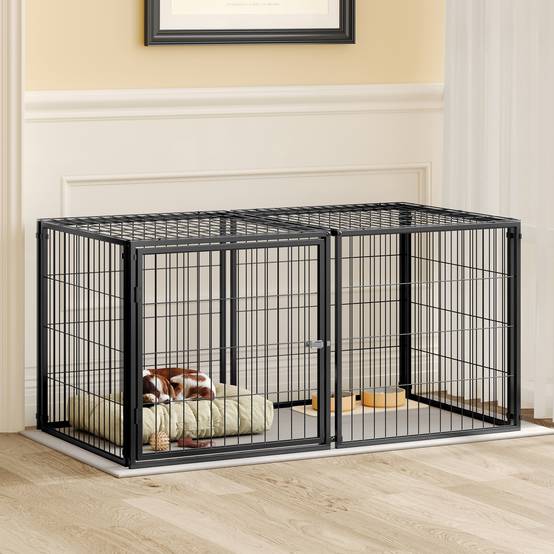 Parc modulaire pour chien acier anti-rouille porte flexible 122x67x60.5cm noir - ComfortXL Outdoor Living - Image 4
