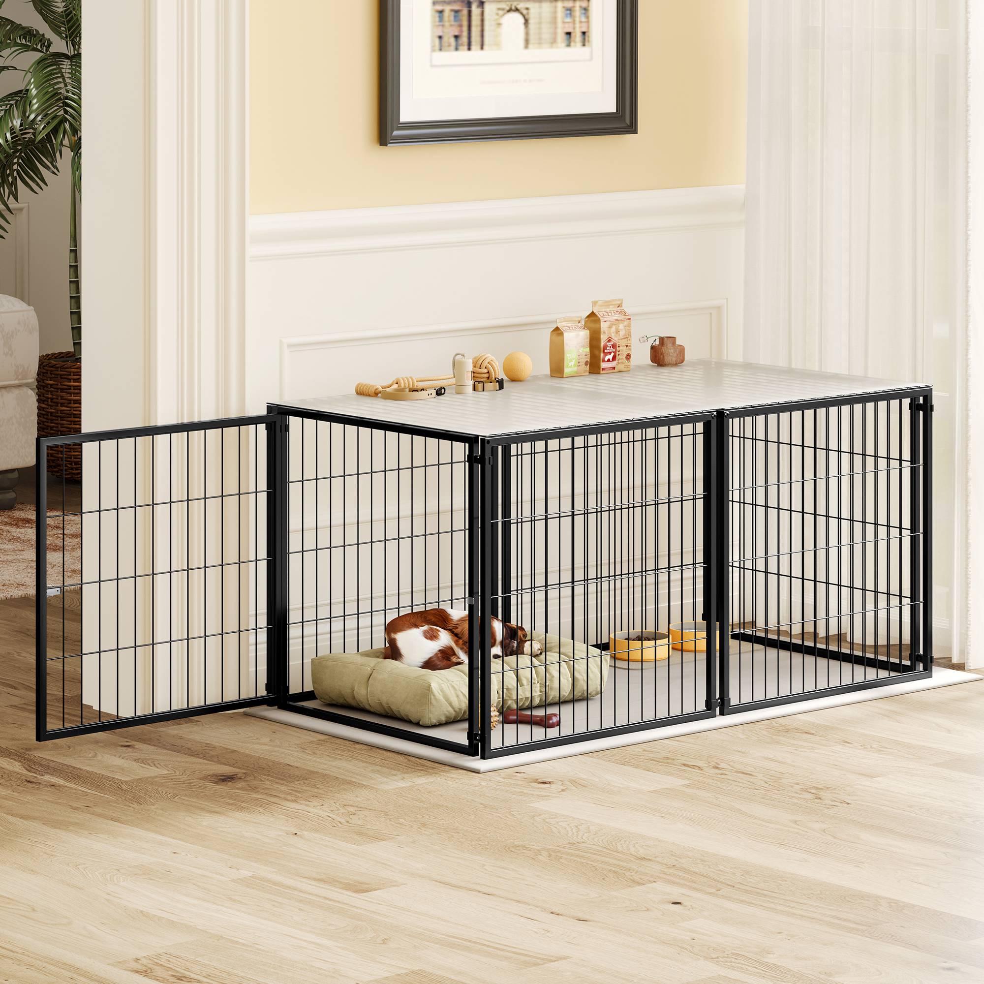 Parc modulaire pour chien acier anti-rouille porte flexible 122x67x60.5cm noir - ComfortXL Outdoor Living - Image 5