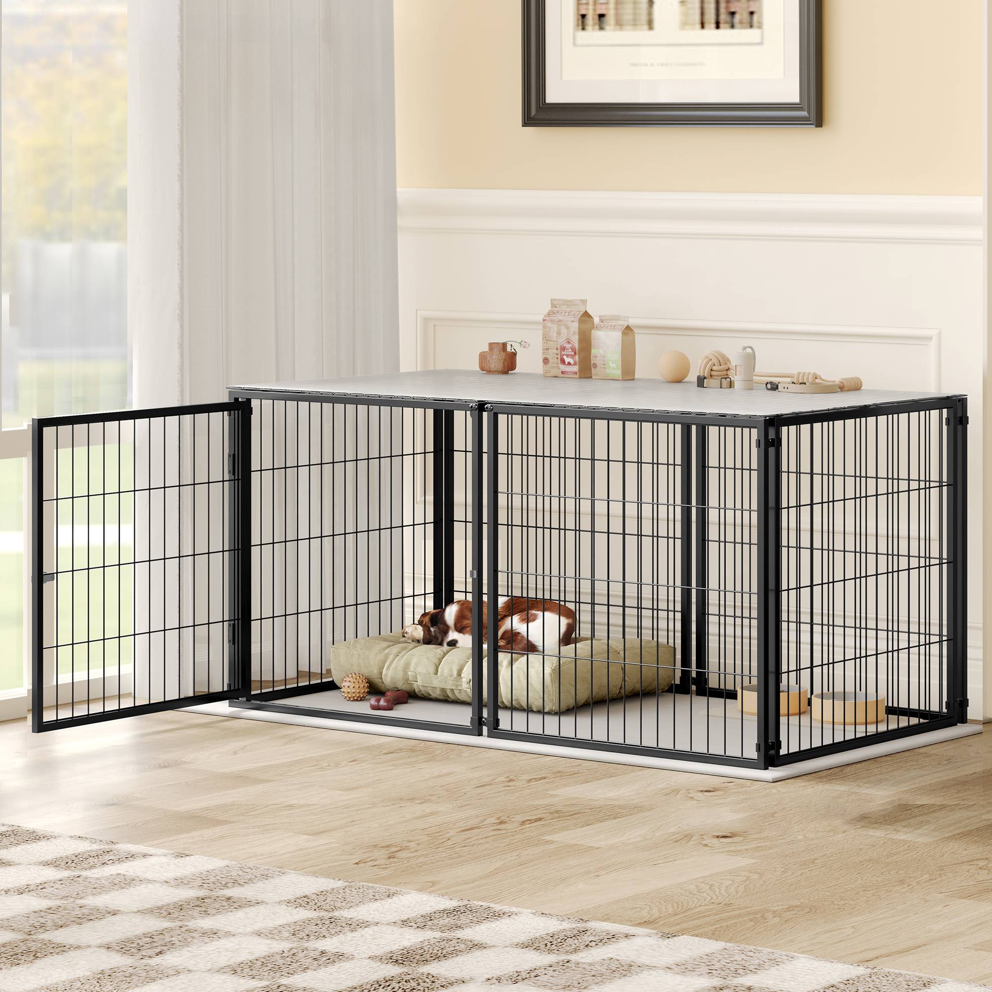 Parc modulaire pour chien acier anti-rouille porte flexible 122x67x60.5cm noir - ComfortXL Outdoor Living - Image 2