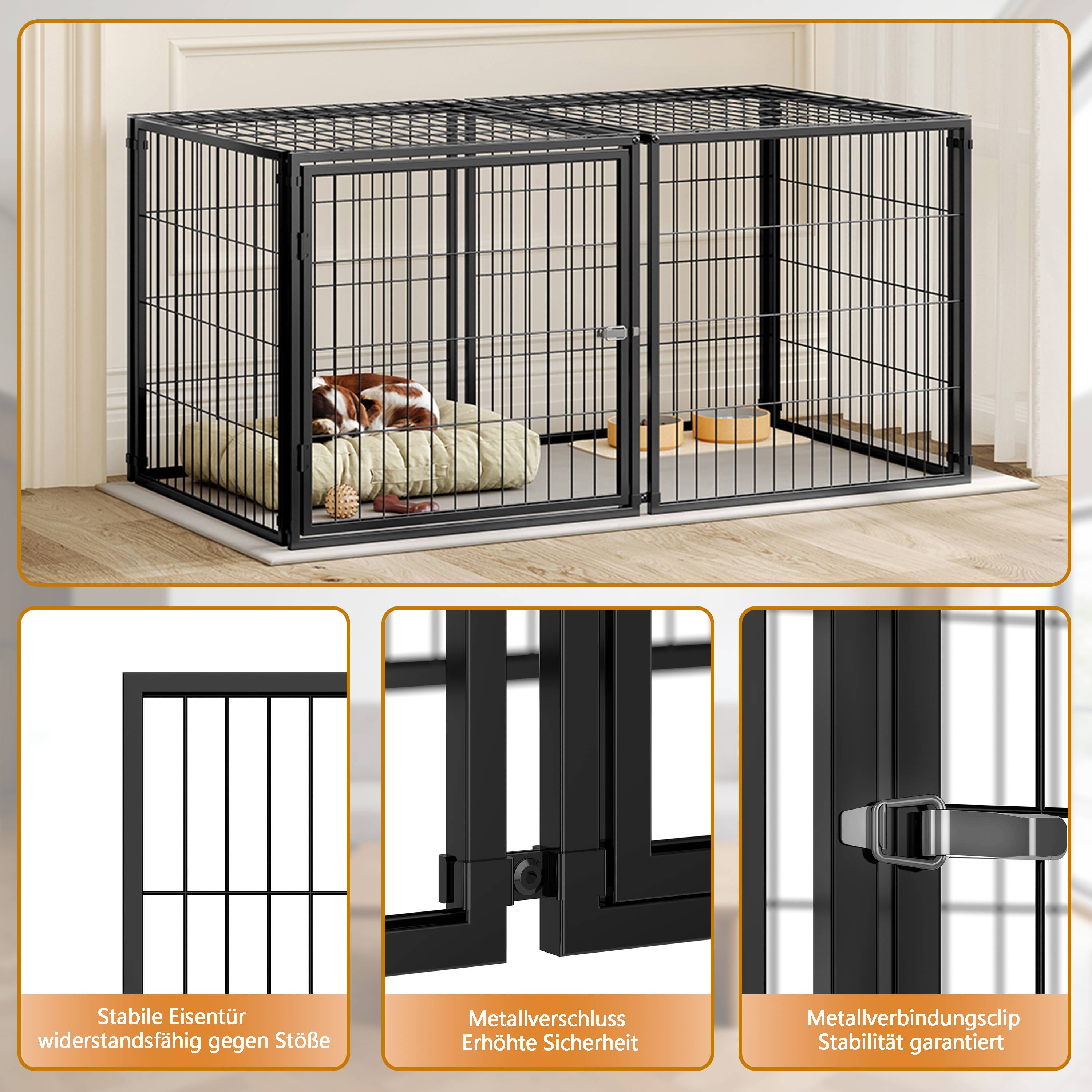 Parc modulaire pour chien acier anti-rouille porte flexible 122x67x60.5cm noir - ComfortXL Outdoor Living - Image 8