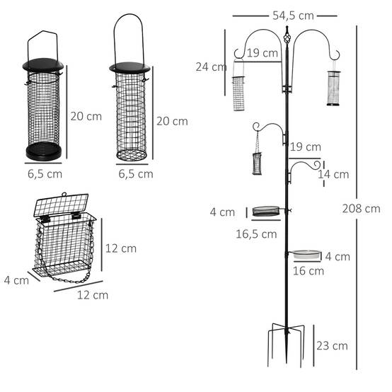 Station nourrissage oiseaux acier 4 crochets 3 mangeoires incluses 208cm noir - ComfortXL Outdoor Living - Image 5